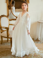 Bodenlanges Chiffon-Kleid in A-Linie und Elfenbein für die Erstkommunion 