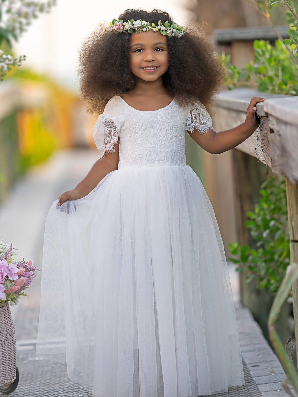 Vestido bohemio de encaje hasta los tobillos para niña de las flores