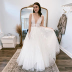 Pastrol Wedding Dresses V-neck Backless Tulle For Women 2023 Bride A-LINE Appliques Vestidos De Novia Made To Order-payinti