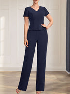 Vestido de gasa para madre de la novia, con escote en V y largo hasta el suelo, de mono/pantalón separado