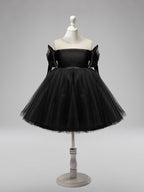 Off-Shoulder Knee-length Black Tulle Baby Girl Dress