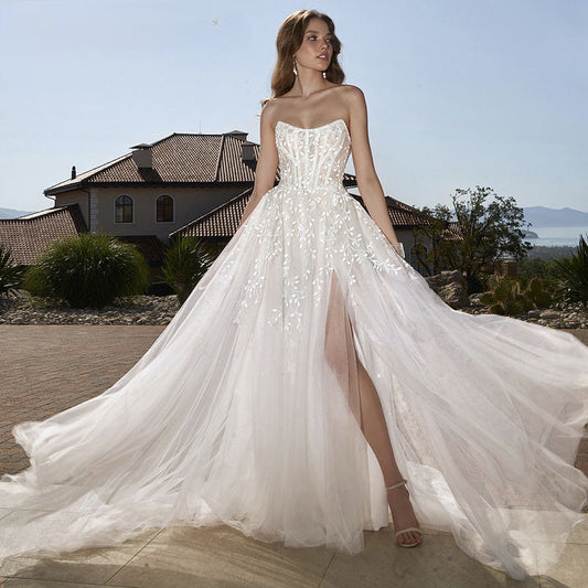 Sweetheart Crystal Spaghetti Strap Wedding Dress Elegant Tulle Sleeveless A-Line Bride Party Sexy Backless Trouwjurk-payinti