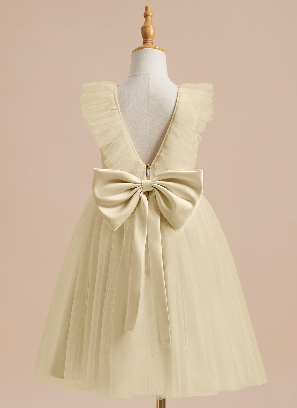 Knielanges A-Linien-Blumenmädchenkleid aus Satintüll 