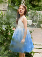 Vestido de fiesta/princesa de tul azul hasta la rodilla para niña de las flores
