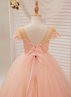 Duchesse-Linie/Princess-Linie Spitze Tüll Sweep/Pinsel zug Rosa Kleid (2003226644) 