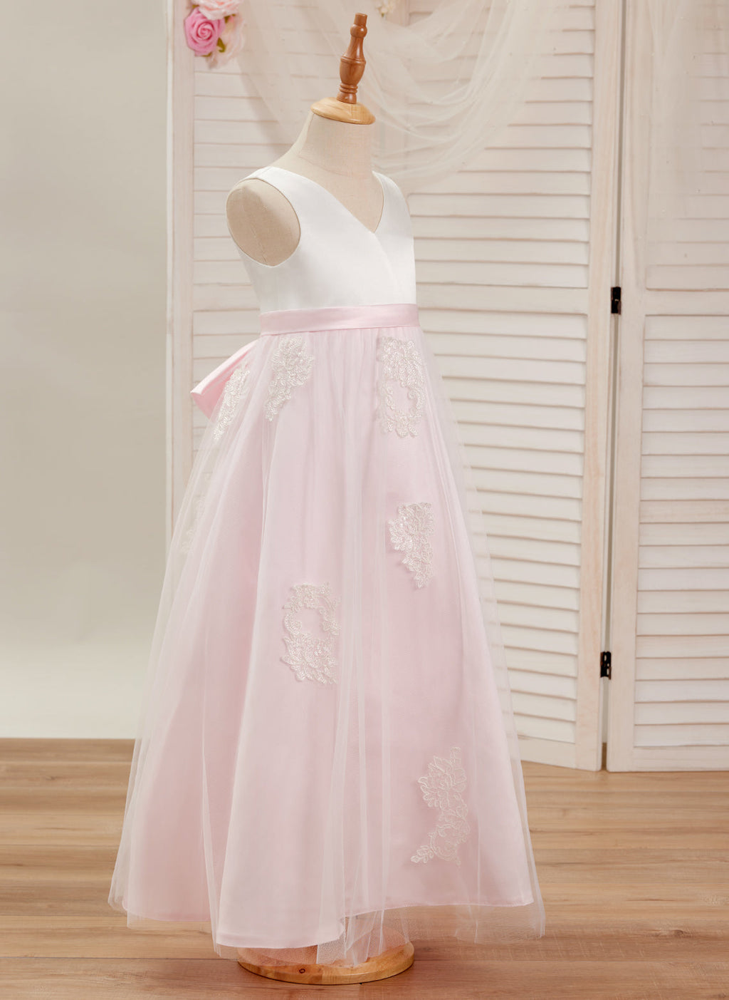 A-Linie Satin Tüll Knöchellanges Rosa Kleid (2003227111)