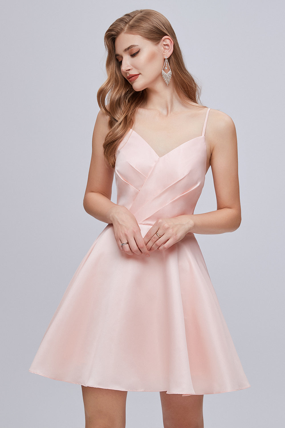 Rosa A-Linie V-Ausschnitt Spaghettiträger Schnürung Kurzes Homecoming-Kleid