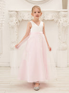 A-Linie Satin Tüll Knöchellanges Rosa Kleid (2003227111)