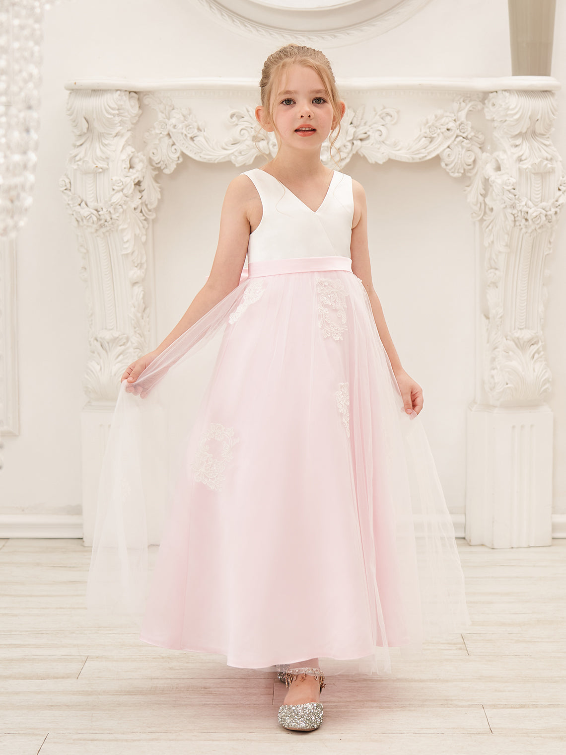 A-Linie Satin Tüll Knöchellanges Rosa Kleid (2003227111)