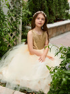 Vestido de fiesta/princesa de tul hasta el suelo color champán para niña de las flores