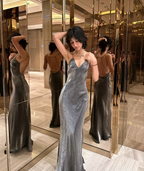 Vestido de noche largo con escote en V, nuevo estilo, vestido de fiesta moderno Y7389