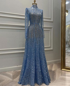 Vestido de noche musulmán de manga larga de ensueño, lujoso vestido de fiesta de compromiso midi de Dubái para mujer Y6899