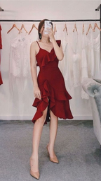 Burgunderrotes A-Linien-Partykleid mit Rüschen, kurzes Homecoming-Kleid Y5350