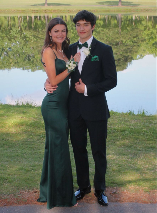 Grünes Satin Etuikleid/Säulenkleid Langes Ballkleid, Rückenfreies Abendkleid Y4119