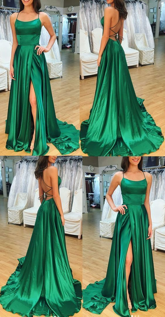 Spaghettiträger Offenes Rücken Ballkleid Satin Formales Abendkleid Y184