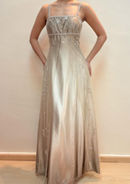 Vestido de fiesta de satén con tirantes finos y tul con cuentas, corte en A, para noche, Y8139