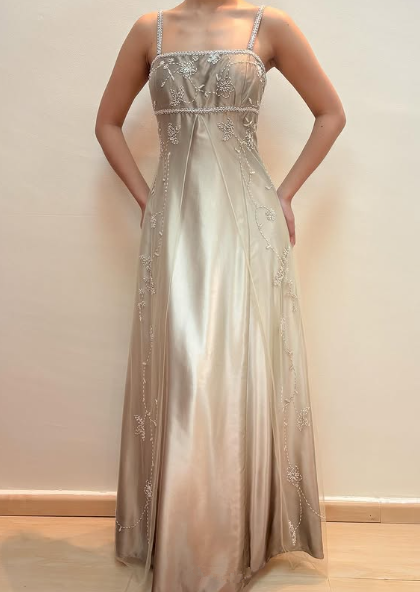 Vestido de fiesta de satén con tirantes finos y tul con cuentas, corte en A, para noche, Y8139