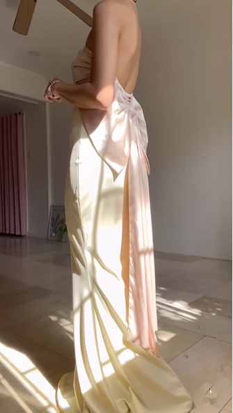 Vestido de noche largo tipo sirena, elegante, sin tirantes y con lazo Y8499