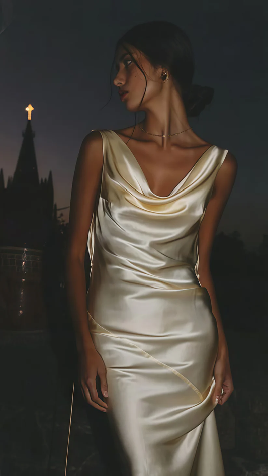 Vestido de fiesta largo de satén con espalda descubierta Y8280