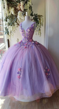 Vestido largo de fiesta de princesa de tul con flores, vestidos de quinceañera Y4372