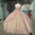 Vestidos de quinceañera con encaje floral y tul rosa brillante, para fiesta de quinceañera, Y57