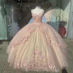 Vestidos de quinceañera con encaje floral y tul rosa brillante, para fiesta de quinceañera, Y57