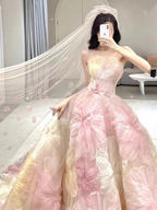 Vestido de fiesta floral de princesa de ensueño, vestido de fiesta de noche sin tirantes, vestido de novia Y8289