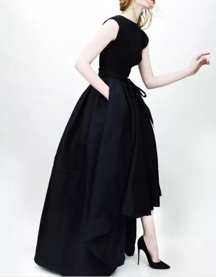 Vestido de fiesta negro sexy, bonito y encantador, vestido de noche sencillo con cuello redondo, vestido formal de fiesta S19670