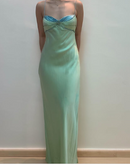 Sexy Spaghettiträger Grün Satin Perlenbesetztes Ball-/Abendkleid Y7757