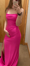 Hermoso vestido de fiesta de sirena con tirantes finos y abertura, vestido de noche Y8194