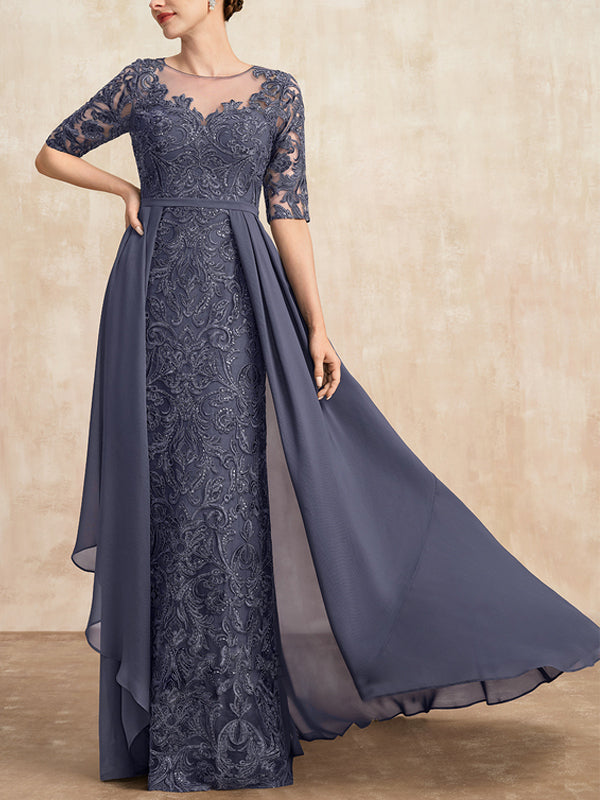 Vestido largo de gasa con encaje
