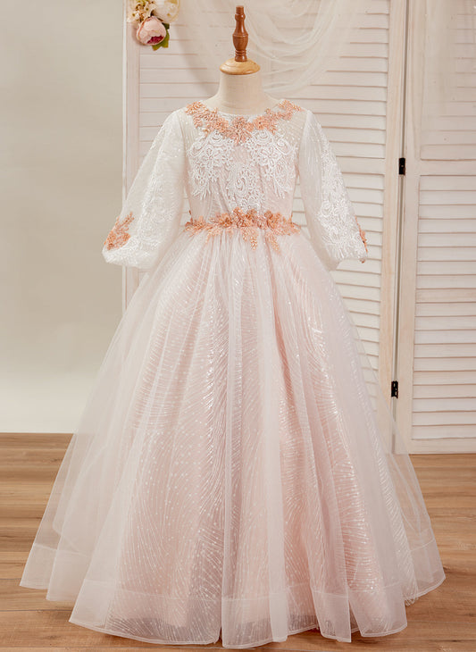 Vestido de fiesta/princesa de tul con encaje rosa hasta el suelo (2003227890)