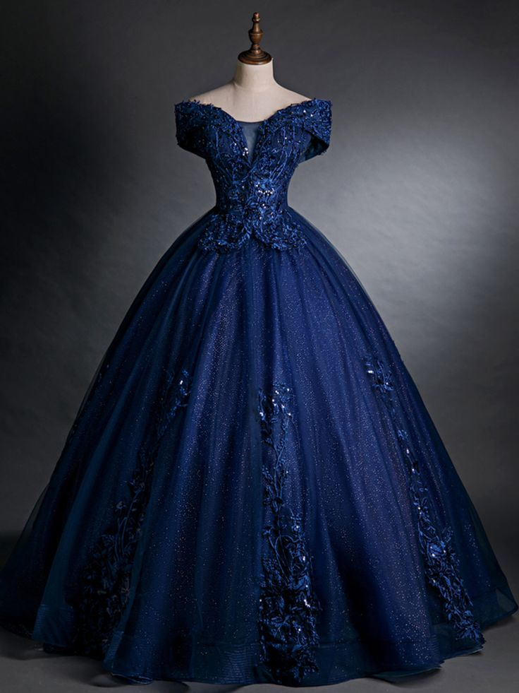 Wunderschönes Marineblaues Ballkleid mit Perlenapplikationen und schulterfreiem Abendkleid Y7677
