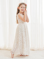 A-Linien-Spitze Knöchellanges Elfenbein Boho Blumenmädchenkleid 
