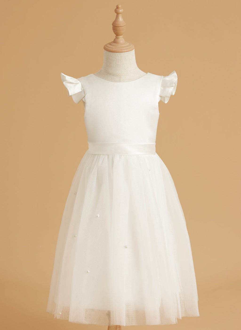 A-Linie Satin Tüll Knielanges Altrosa Kleid (2003227179) 
