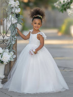 Vestido de fiesta/princesa de tul hasta el suelo color marfil para niña de las flores