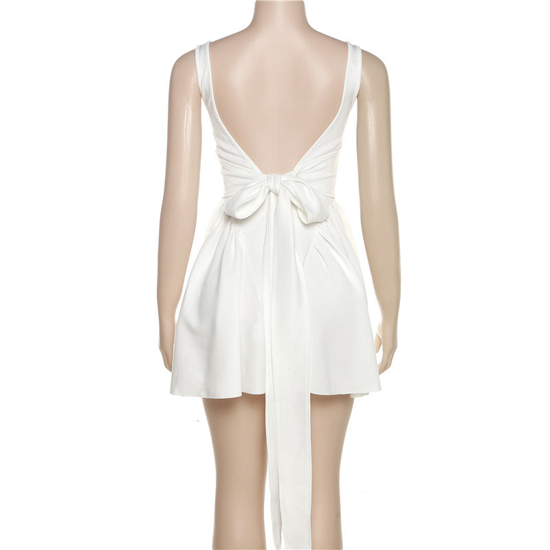 Summer Rain Backless Lace up Bow Evening Dress