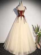 Vintage Tüll A-Linie Langes Ballkleid Spaghettiträger Abendkleid Ballkleid Y7662