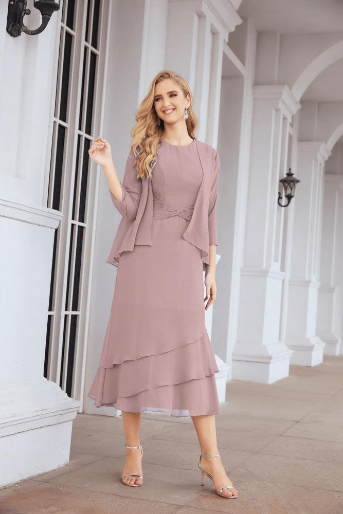 Vestido formal de fiesta Sunnderly de dos piezas, corte A, para madre de la novia, SY28072 