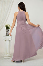 Vestido formal de fiesta Sunnderly de gasa con cuello halter, largo y sin mangas, para dama de honor SY2802 