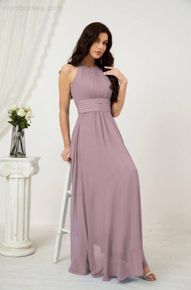 Vestido formal de fiesta Sunnderly de gasa con cuello halter, largo y sin mangas, para dama de honor SY2802 
