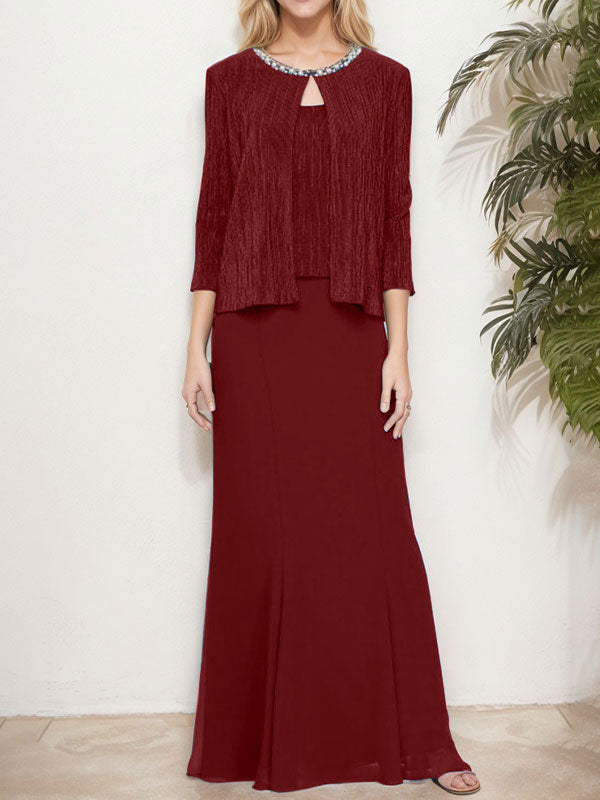 Vestido de dos piezas con efecto metálico y chaqueta
