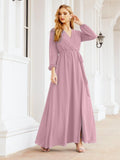 Sunnderly Damen Chiffon Brautjungfernkleid A-Linie Lange Ärmel Formales Abendkleid Ballkleid für Hochzeitsgäste SY28032 