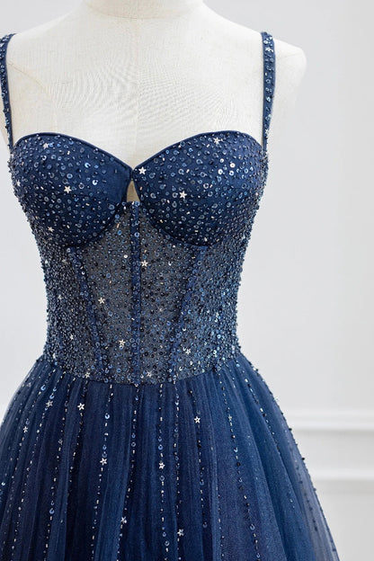 Tulle Beaded Long Prom Dress Formal Dress