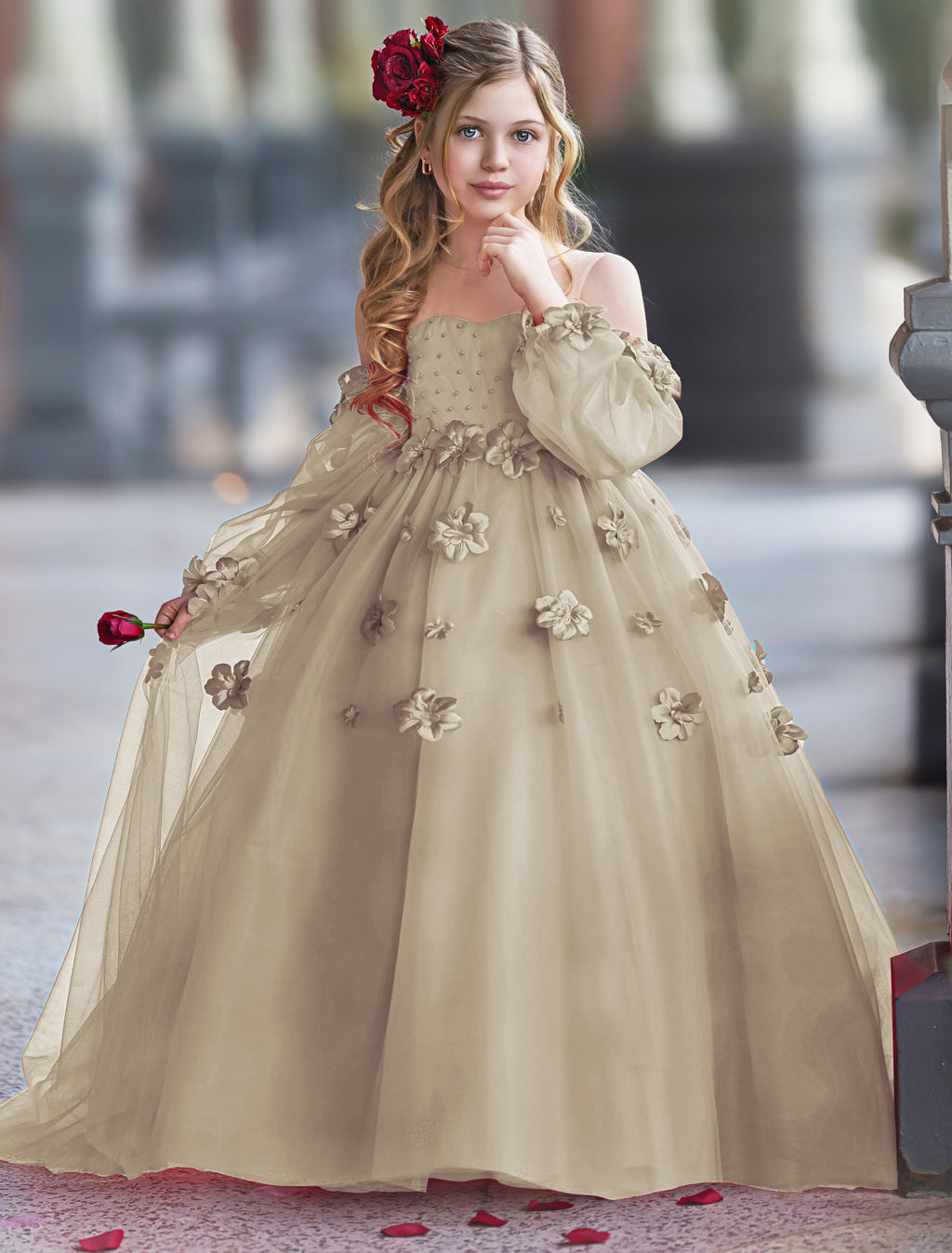 Vestidos de niña de las flores con vestido de princesa y flores en 3D