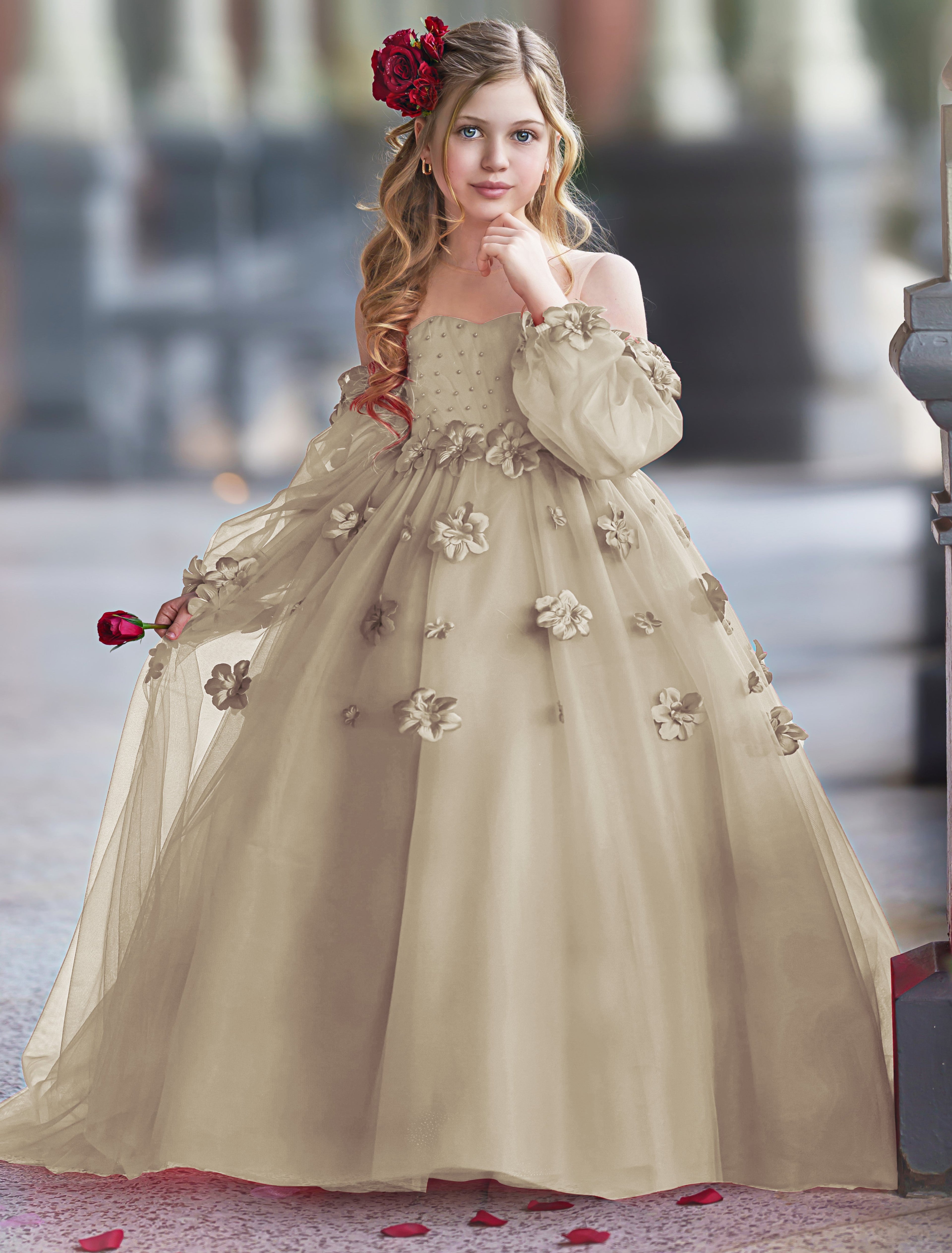 Vestidos de niña de las flores con vestido de princesa y flores en 3D