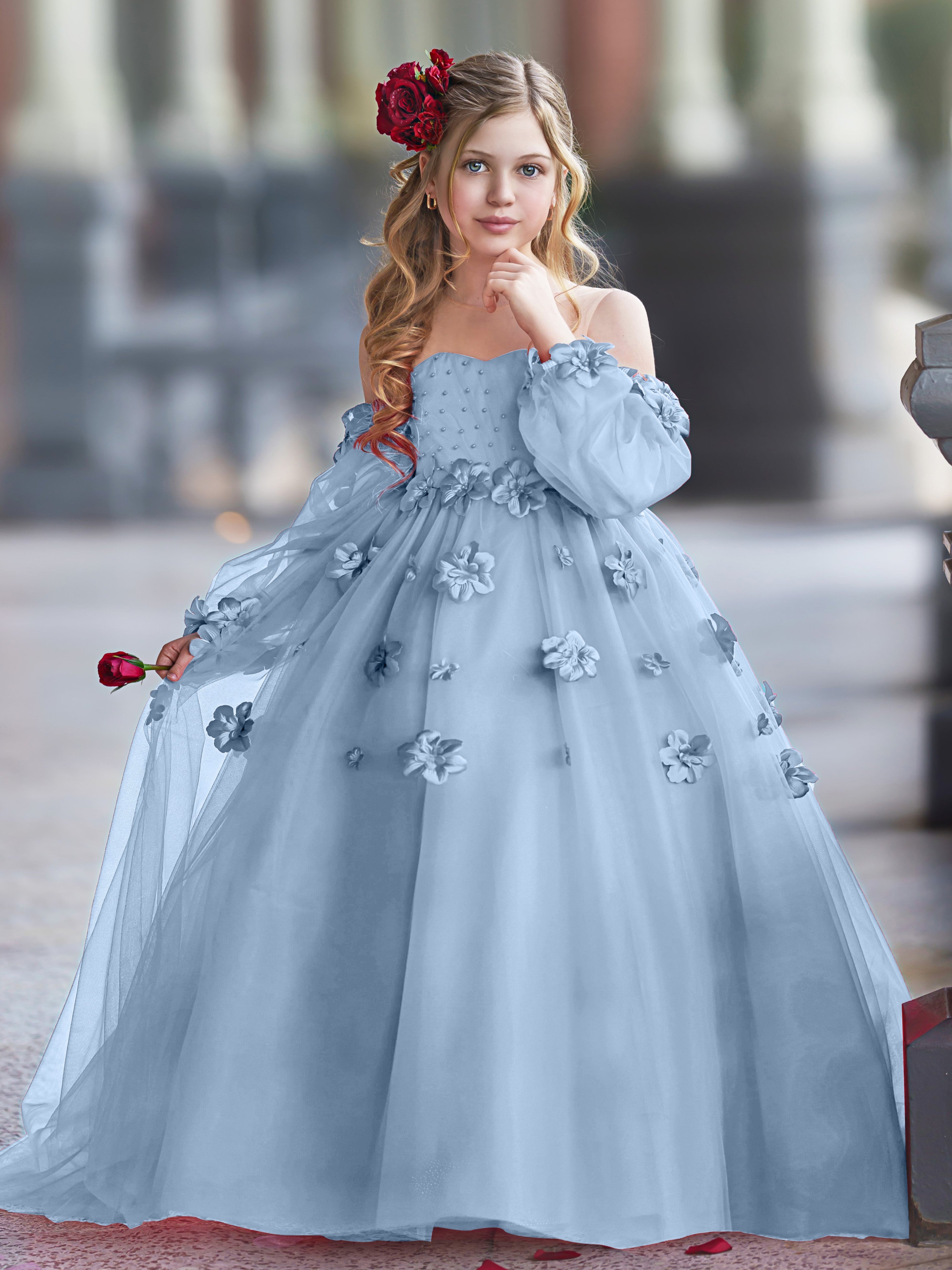 Vestidos de niña de las flores con vestido de princesa y flores en 3D