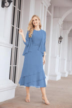 Vestido formal de fiesta Sunnderly de dos piezas, corte A, para madre de la novia, SY28072 