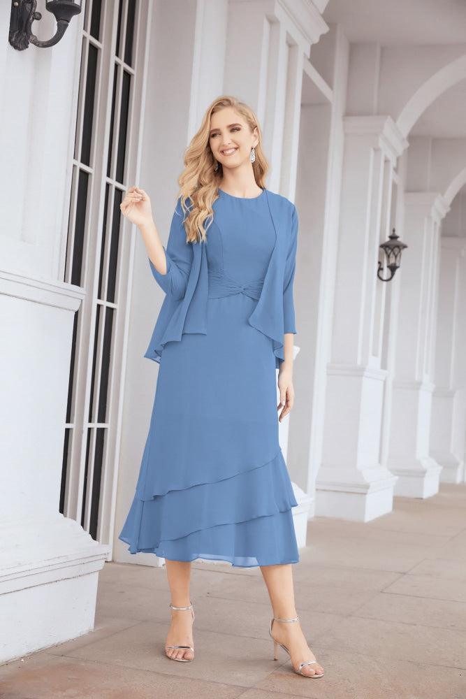 Vestido formal de fiesta Sunnderly de dos piezas, corte A, para madre de la novia, SY28072 
