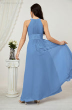 Vestido formal de fiesta Sunnderly de gasa con cuello halter, largo y sin mangas, para dama de honor SY2802 